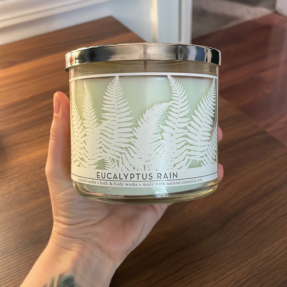 Bath & Body Works Eucalyptus Rain 3 Wick Candle - Brand New!